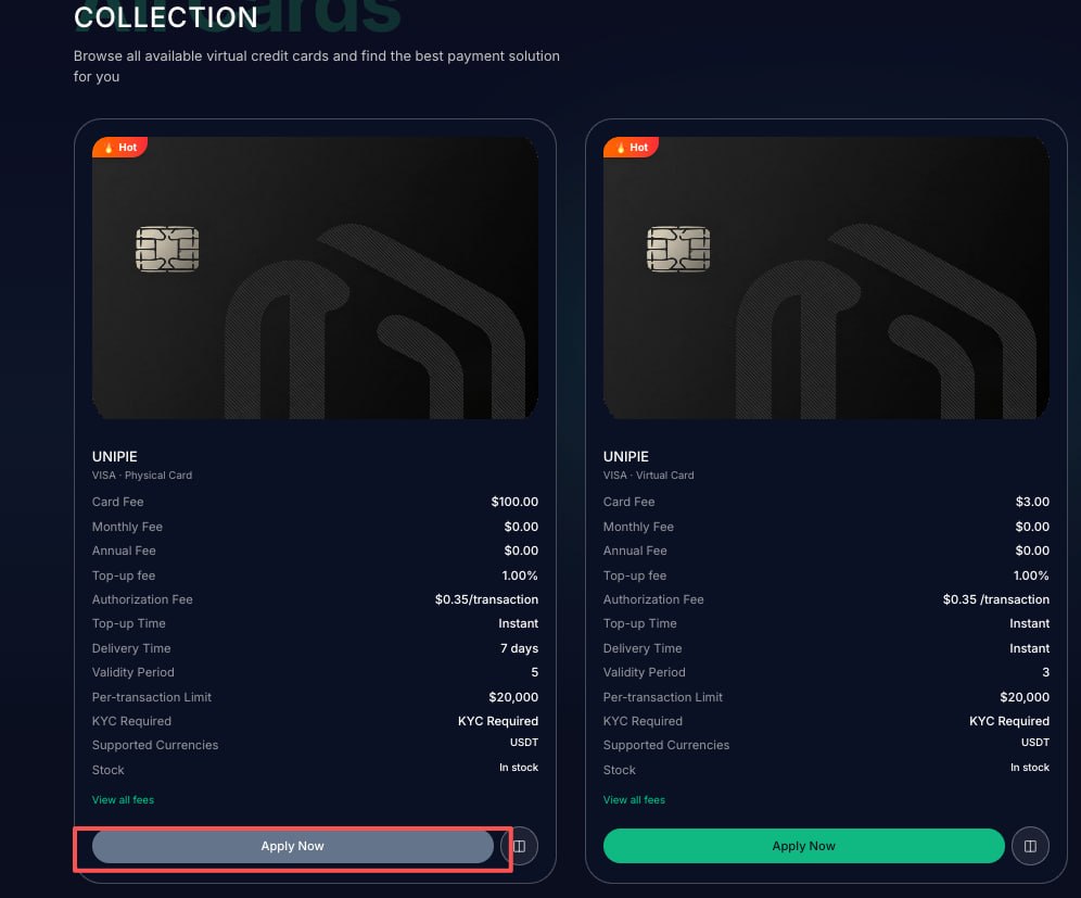 Physical card selection screenshot